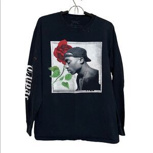 2Pac Black Long Sleeve Tupac Rose Graphic Crewneck T Shirt